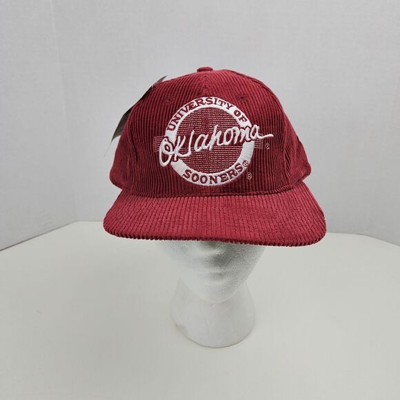 Vintage nwt University Of Oklahoma Sooners Corduroy Embroidered Crimson Hat Cap - Picture 1 of 10